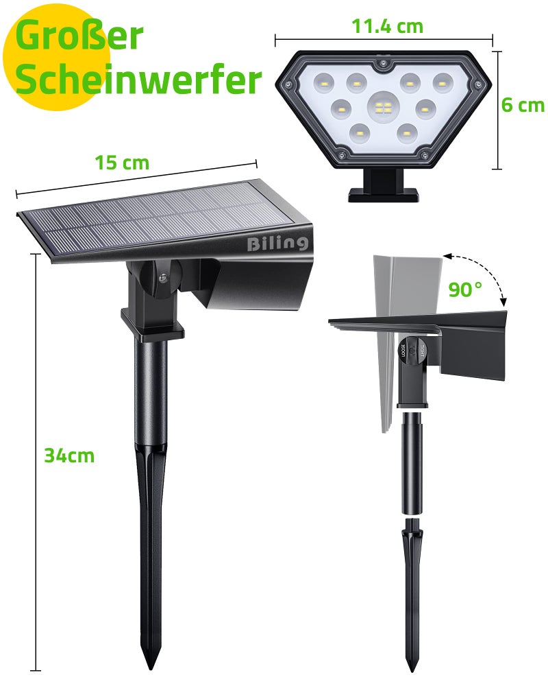 Biling Solar Spot Lights Outdoor, 2-in-1 Solar Landscape Lights 12 LED Bulbs Solar Powered IP67 Waterproof Adjustable Wall Light for Patio Pathway Yard Garden Driveway Pool - Whiteï¼ˆ2packï¼‰ - Image 5